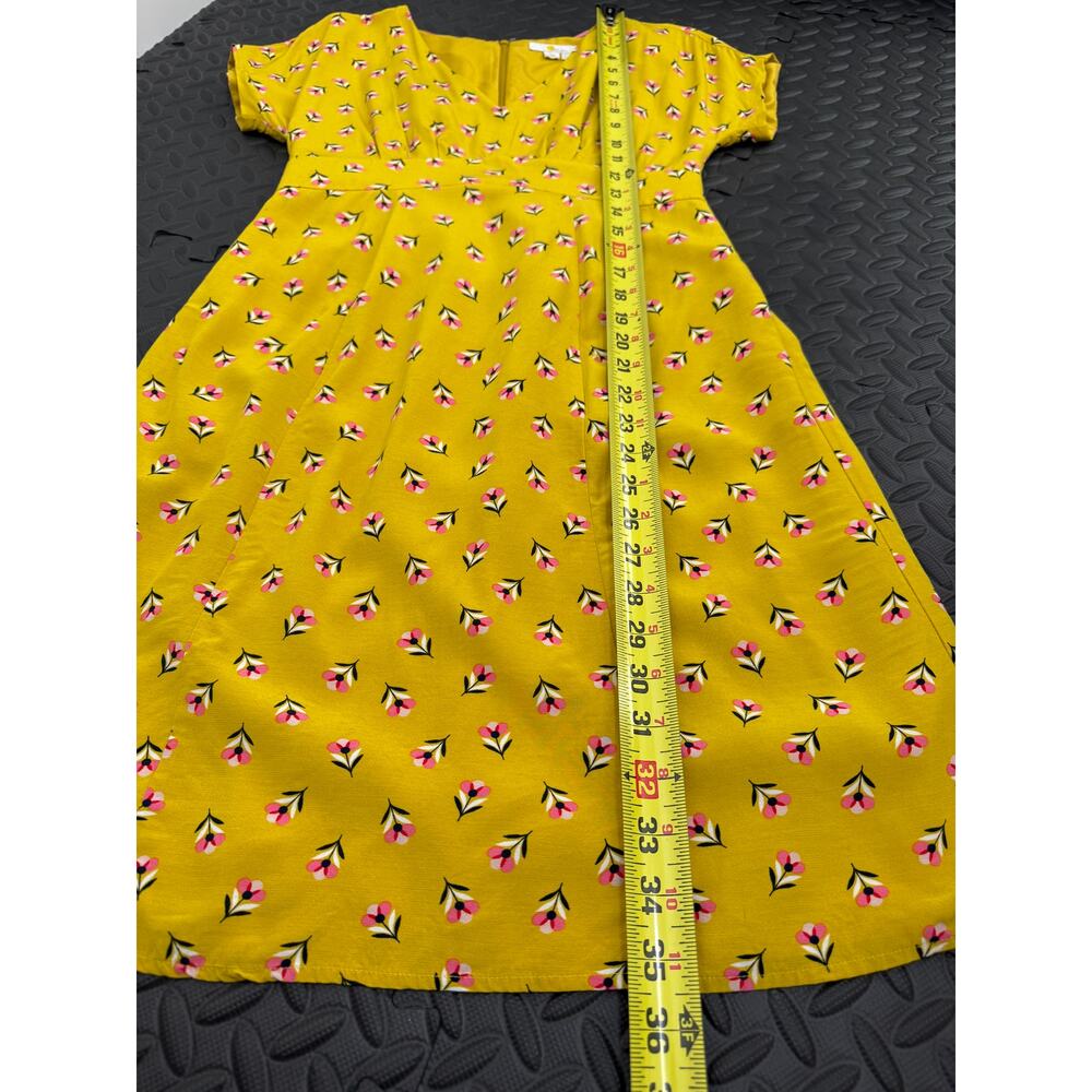 Boden Yellow Floral V-Neck Dress Petite 2P Fit & Flare Lined - Picture 6 of 8
